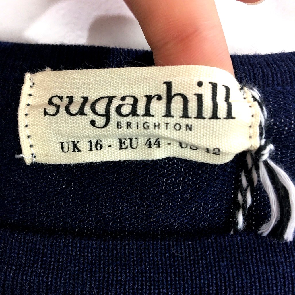 Sugarhill Brighton Navy Knit Patterned Sweater Crewneck Ladies Size UK 16 NEW