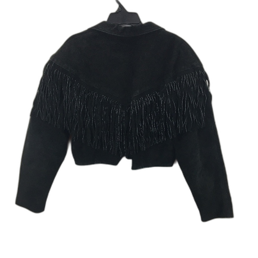 Siricco Black Leather Cropped Cowboy Style Jacket with Fringe Ladies Size Large