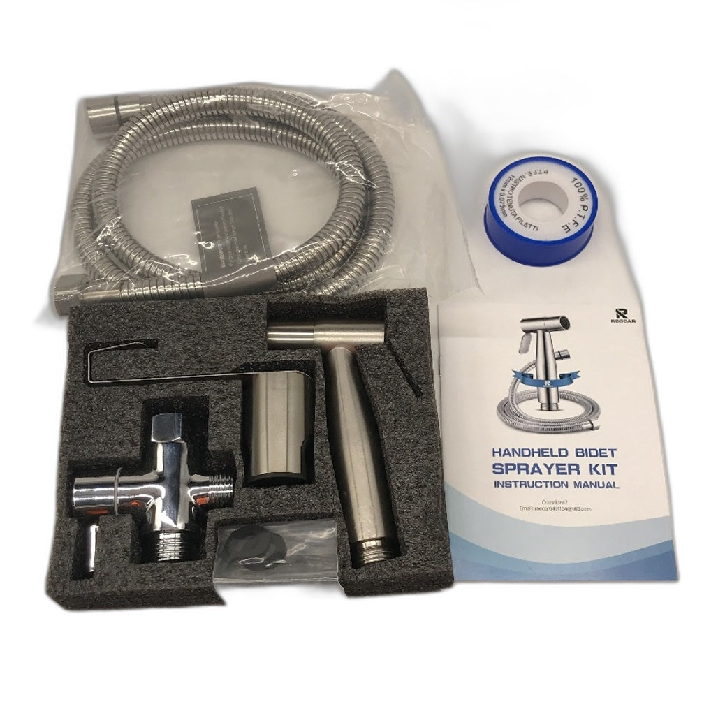 Roccar Handheld Bidet Brushed Silver Handheld Toilet Sprayer Kit with Hose NEW