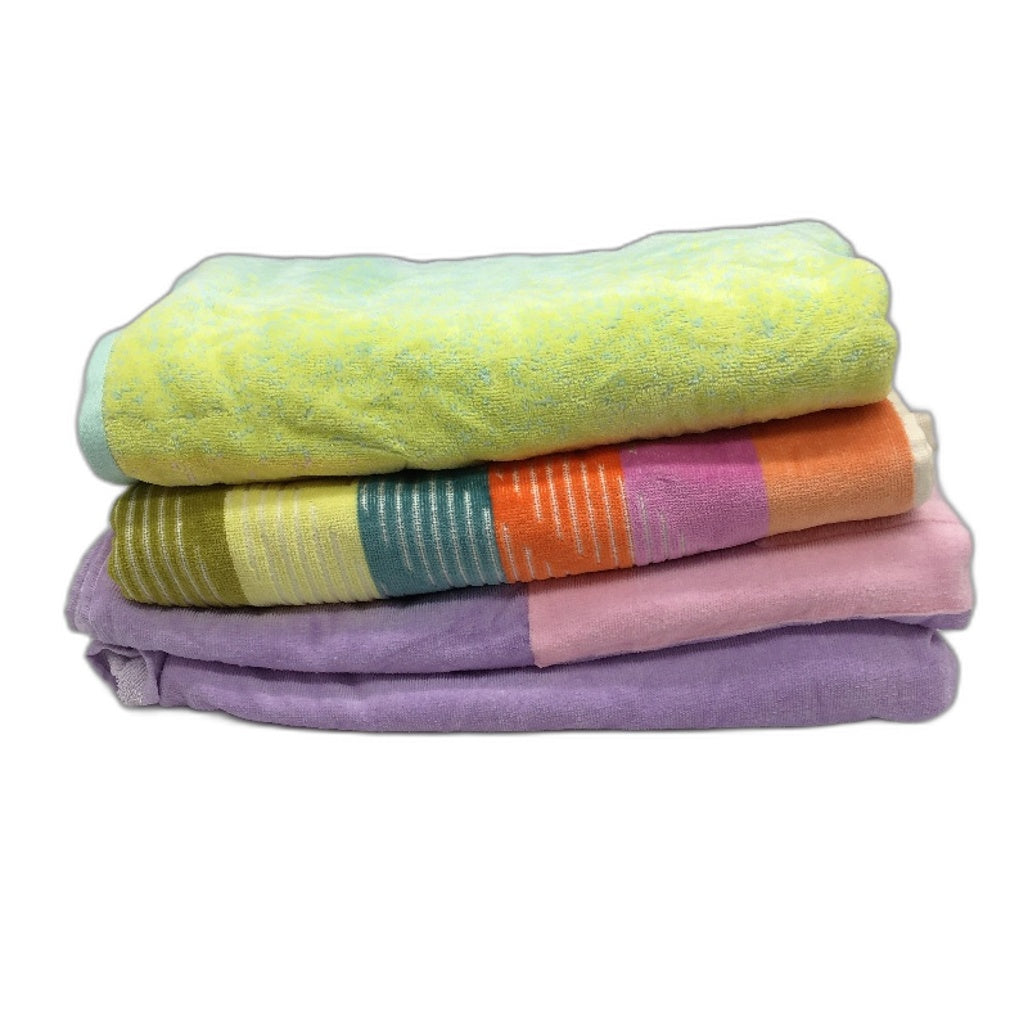 2pc Pastel Multicoloured Bath Towels & One Size Purple Hooded Poncho NEW