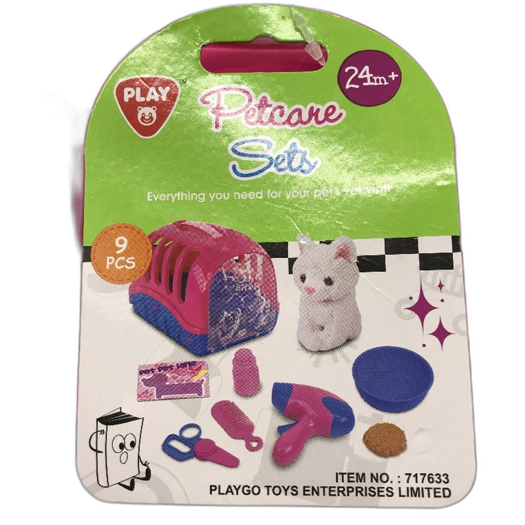 Playgo 9pcs White Cat Vet Visit Petcare Set Pink&Purple Plastic - Durable Fast Shipping NEW