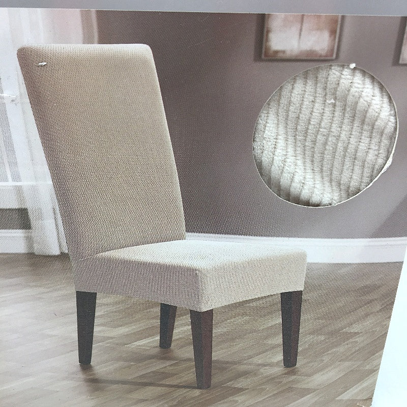 Peppertree Home 2 Pack Cream Stretch Corduroy Ribbed Dining Chair Cover NEW