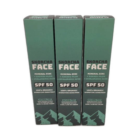 Skorcha Face 3pk SPF 50 Organic Hydrating Natural Tint Sunscreen 110g NEW