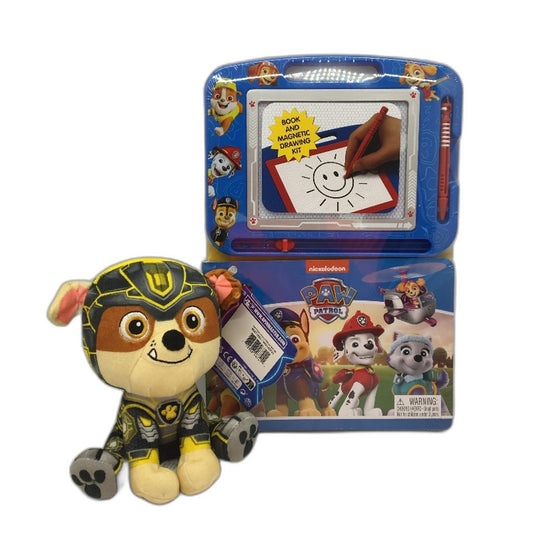 Paw Patrol Book and Magnetic Drawing Kit & Rubble 7" Plush Toy Bundle NEW