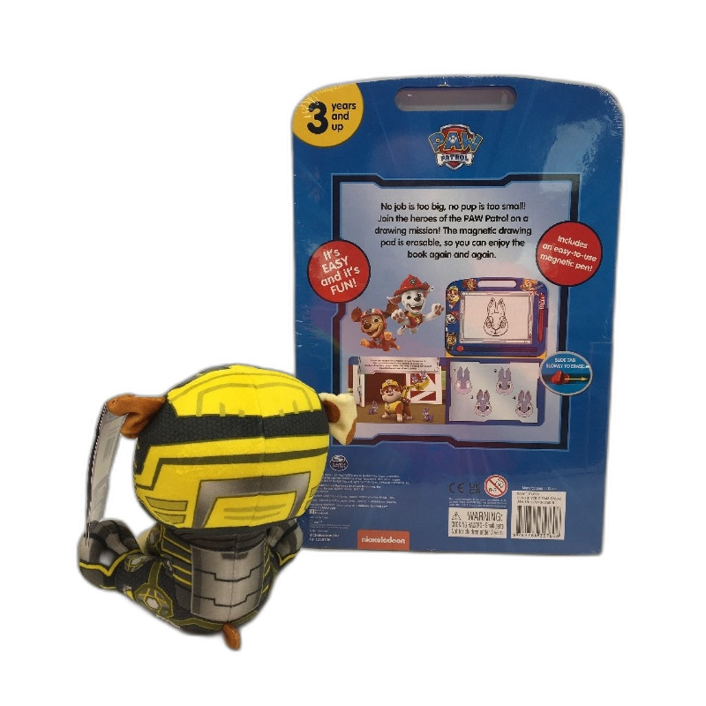 Paw Patrol Book and Magnetic Drawing Kit & Rubble 7" Plush Toy Bundle NEW