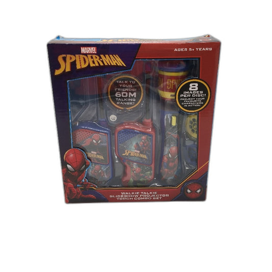 Spiderman Walkie Talkie & 8 Image Slideshow Projector Torch Combo Set 5+ Yrs NEW