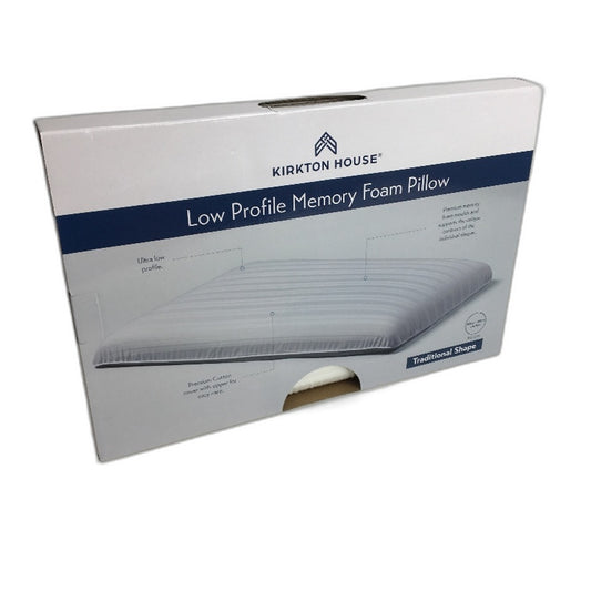 Kirkton House Cotton Cover Low Profile Memory Foam Traditional Shape Pillow NEW