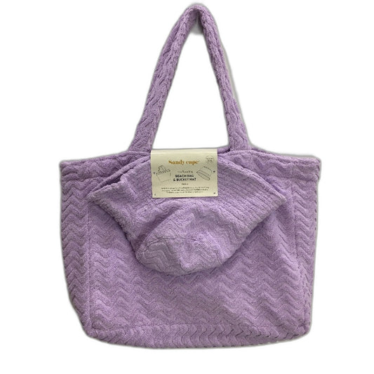 Sandy Cape Cotton Terry Towelling Purple Jacquard Beach Bag & OSFM Hat NEW