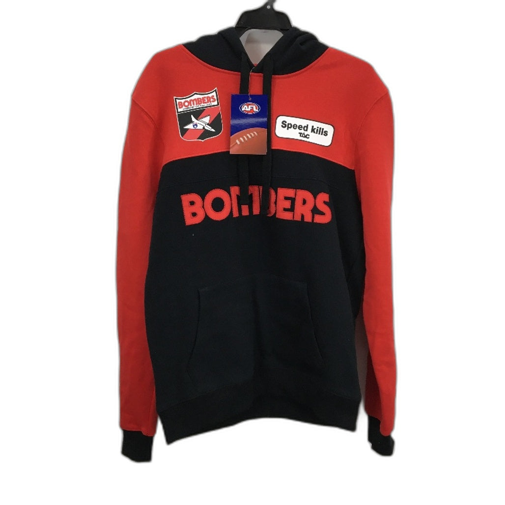 AFL Essendon Bombers Red And Black Hooded Throwback Jumper Mens Size S NEW