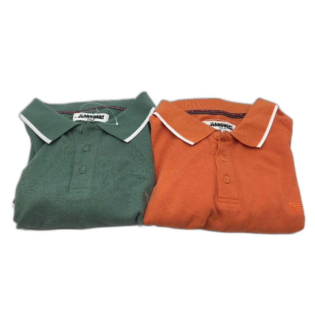 Jeanswest 2 Pack Green Orange Knit 100% Cotton Casual Polo Shirts Mens Sz L NEW