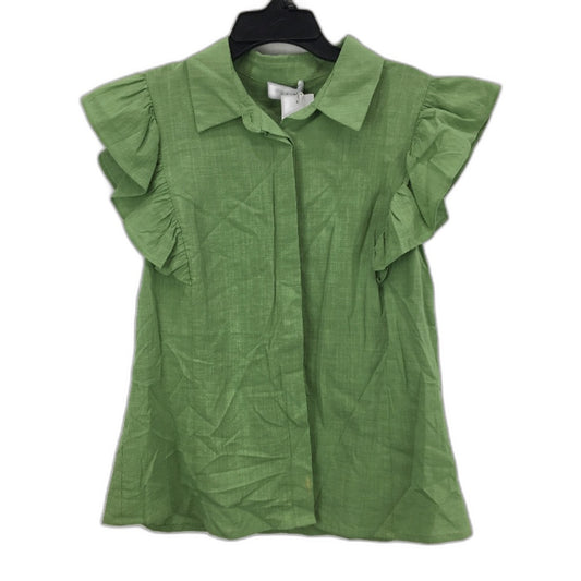 Tokito Sorbet Scene Green Ruffle Short Sleeve Button Up Shirt Ladies Size 8 NEW