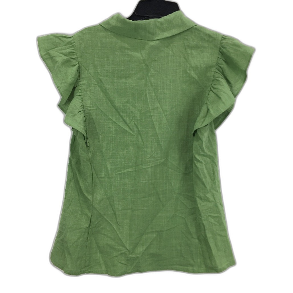 Tokito Sorbet Scene Green Ruffle Short Sleeve Button Up Shirt Ladies Size 8 NEW