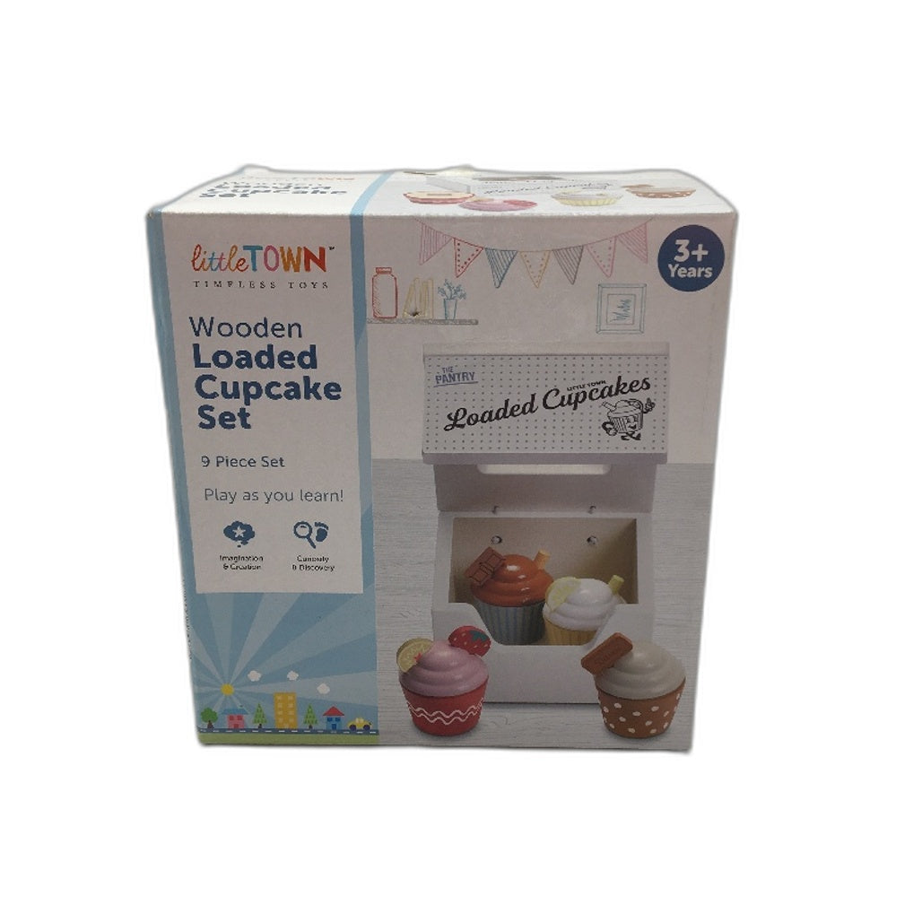 LittleTown Timeless Toys Wooden Loaded Cupcake Set 9 Piece Ages 3 & Up NEW