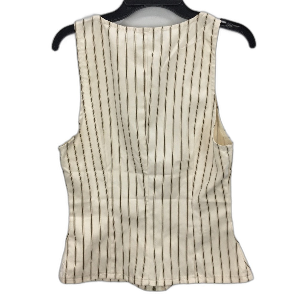 Cream & Brown Striped High Neck Bebe Top Zip Back Ladies Size XS - Cream Polyester Lightweight & Fast Shipping Lioness