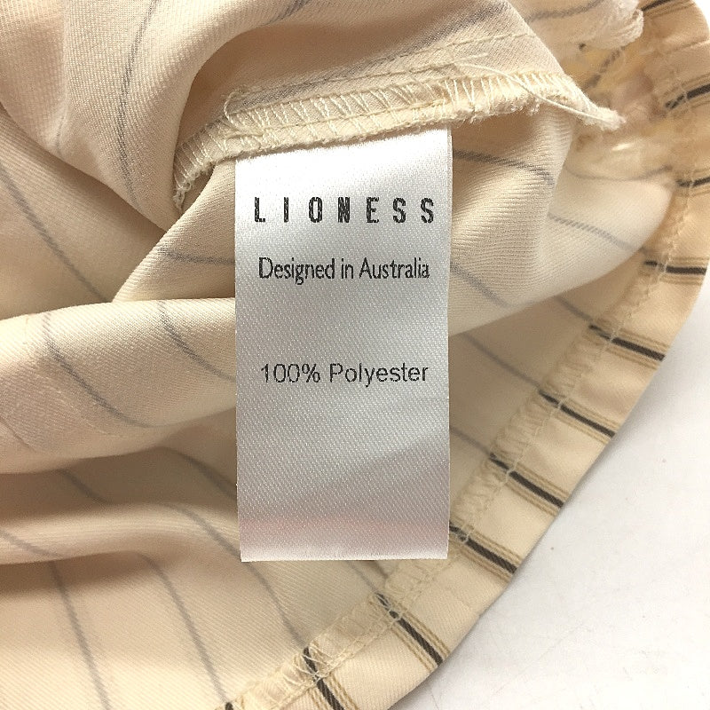 Cream & Brown Striped High Neck Bebe Top Zip Back Ladies Size XS - Cream Polyester Lightweight & Fast Shipping Lioness