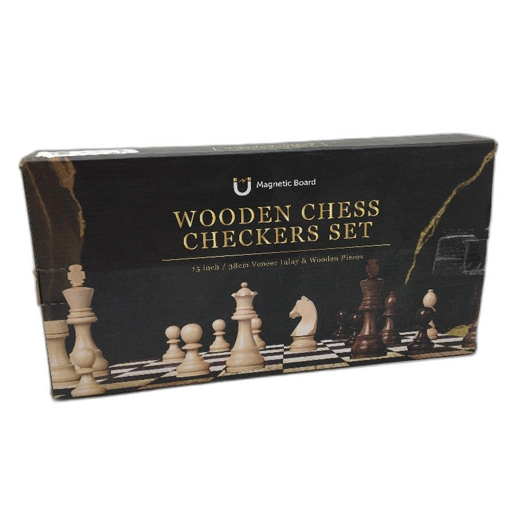 JoneyTech Wooden Chess&Checkers Game Set Magnetic Board Foldable&Portable NEW