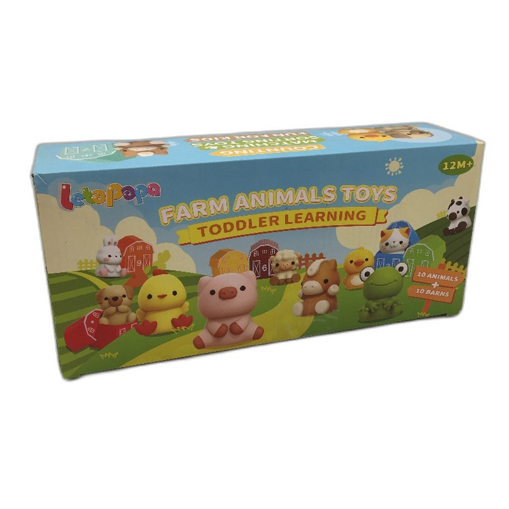 Letapapa Farm Animals Toy 10x Animal Finger Puppets & 10x Barns Sensory Fun NEW