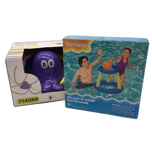 Findon Octopus Sprayer Water Toy & Bestway Splash n Hoop Pool Toy Bundle Multicoloured - Durable & Lightweight NEW