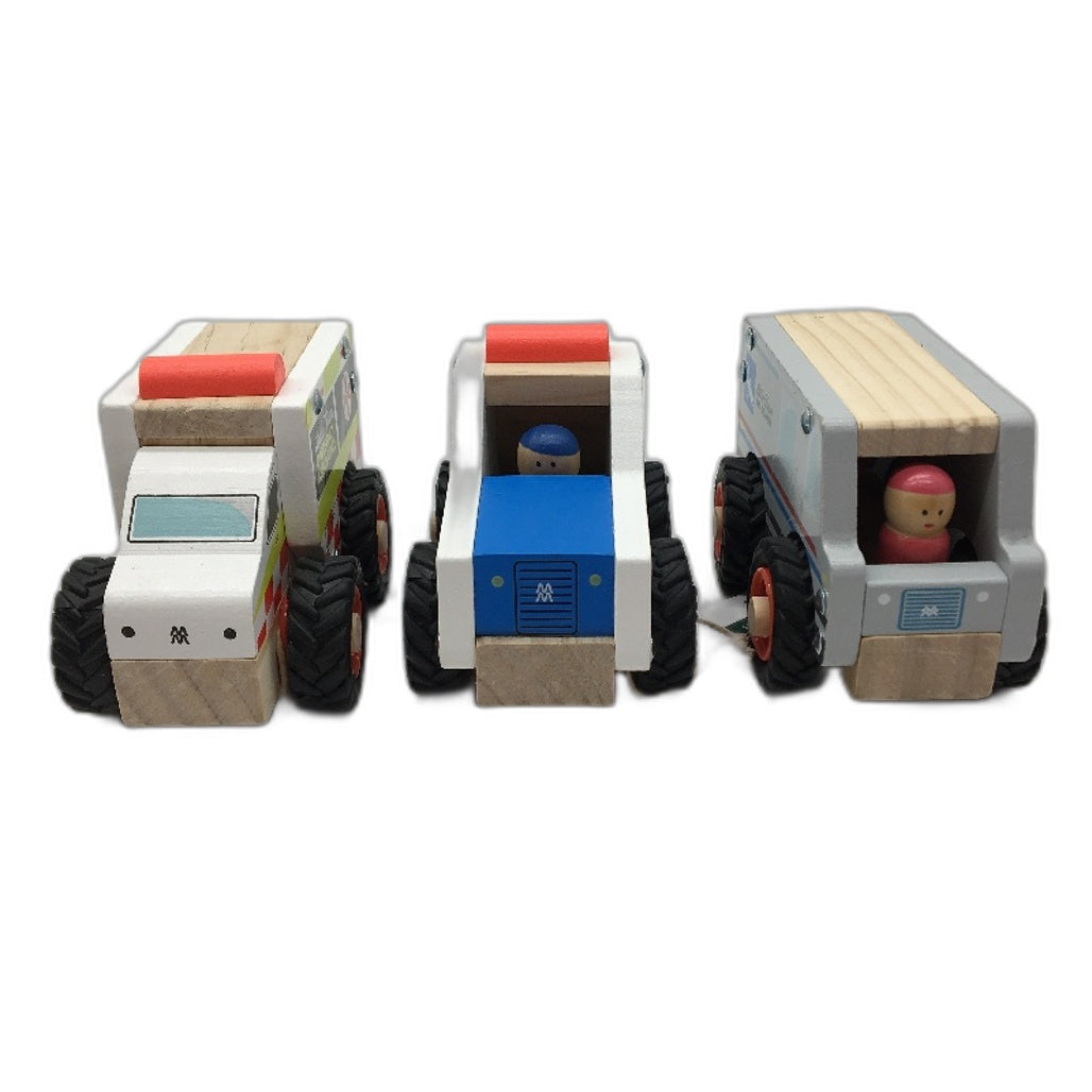 Little Town 8 Pieces Wooden Mini Mixed Career Cars Toys Play Set