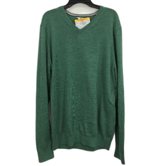Blaq 100% Merino Wool Green Thin Knit V Neck Sweater NEW