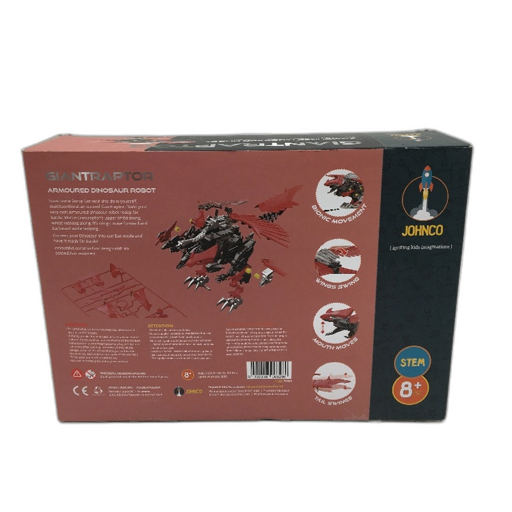 JohnCo Giantraptor BYO Armoured Dinosaur Velociraptor Robot for Ages 8 Yrs Red&Black - Durable, Lightweight, Fast Shipping NEW