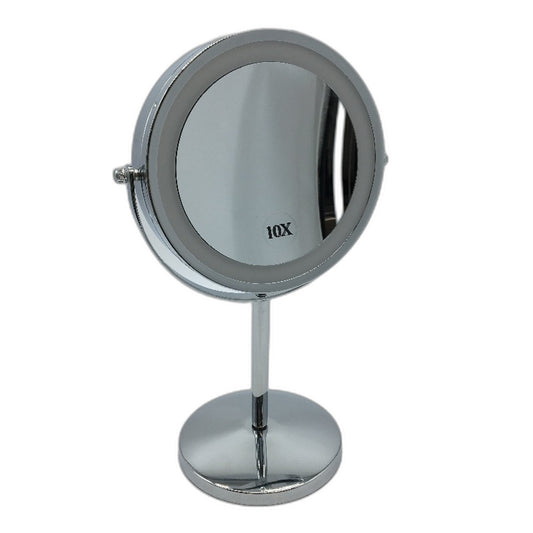 Silver LED Cosmetic Two Sided Mirror with 10x Mag USB & Battery Powered NEW