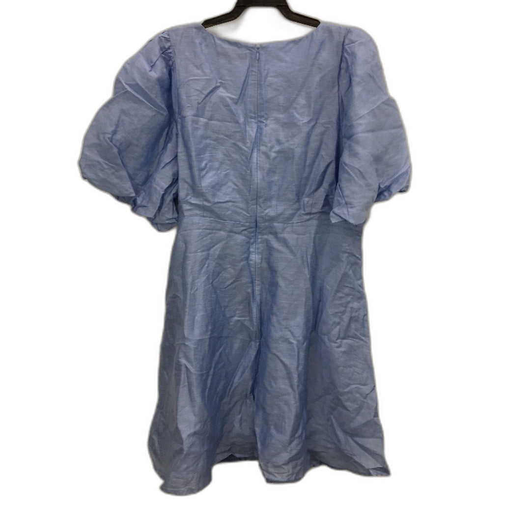 Portmans Diana Brunnera Blue Puff Sleeve Short Dress | Viscose Linen Blend | Size AU 18 NEW