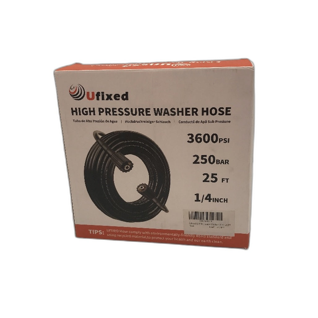 Ufixed High Pressure Washer Hose Black 4600 PSI 250 Bar 25 FT 1/4 Inch