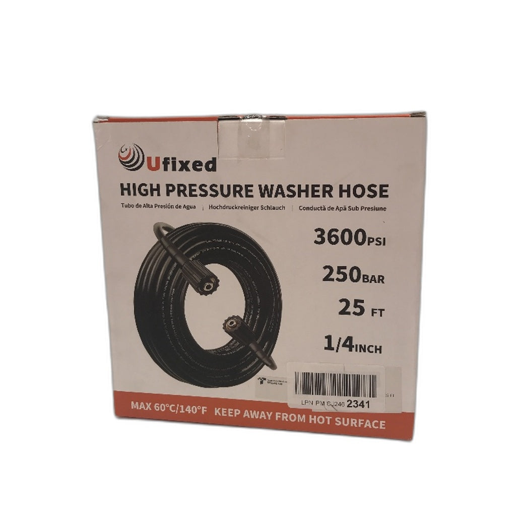 Ufixed High Pressure Washer Hose Black 4600 PSI 250 Bar 25 FT 1/4 Inch