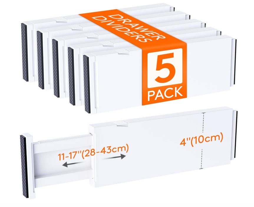 Lifewit 5 Pack Drawer Dividers Plastic 4" High Adjustable Expandable Organisers