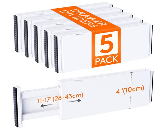 Lifewit 5 Pack Drawer Dividers Plastic 4" High Adjustable Expandable Organisers
