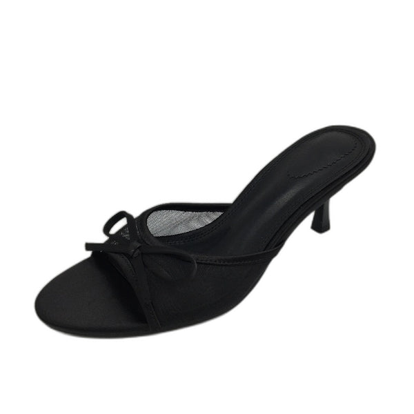 Galindopia Black Mesh Bow Accented Kitten Mule Heels Ladies Size EU 38 NEW