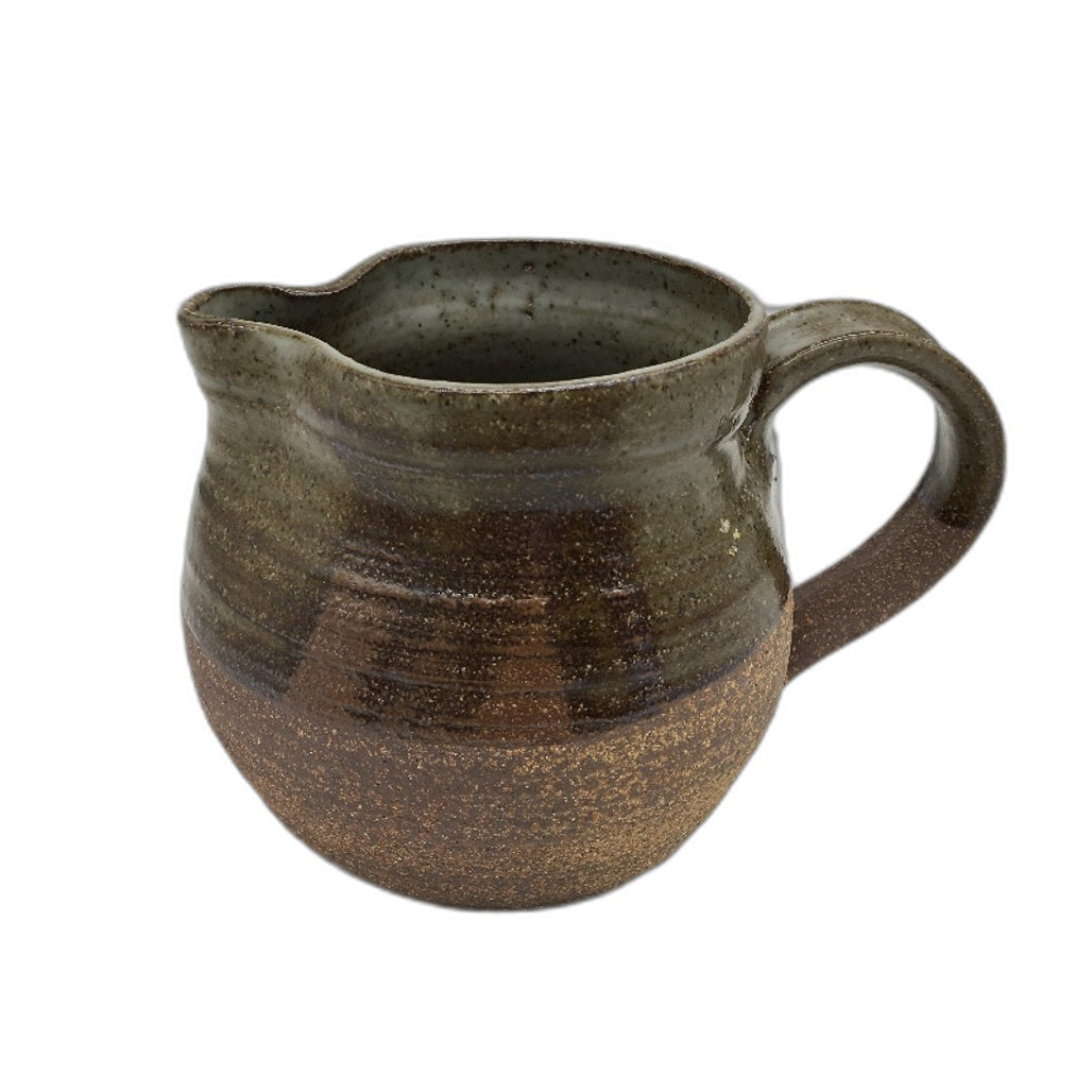 Hand Crafted 2 Tone Brown Half Glaze Stoneware Artisan Signed Pottery Jug 10cm