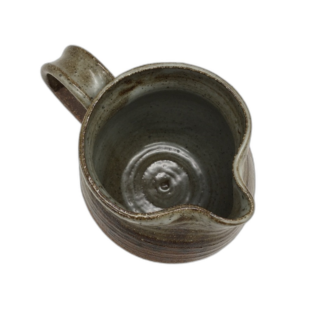 Hand Crafted 2 Tone Brown Half Glaze Stoneware Artisan Signed Pottery Jug 10cm