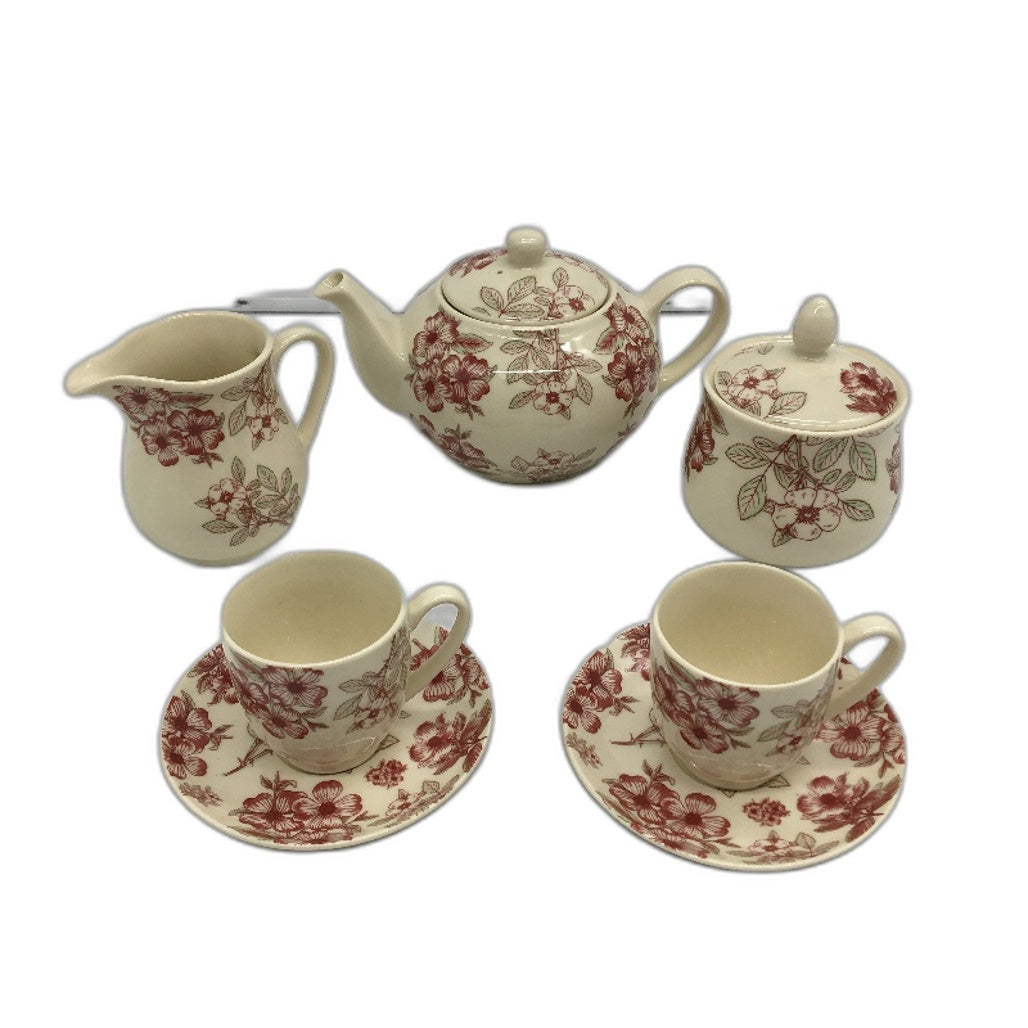 Casa Domani Creme de Creme Boquet Red Floral 2 Setting Tea Pot & Creamer Set