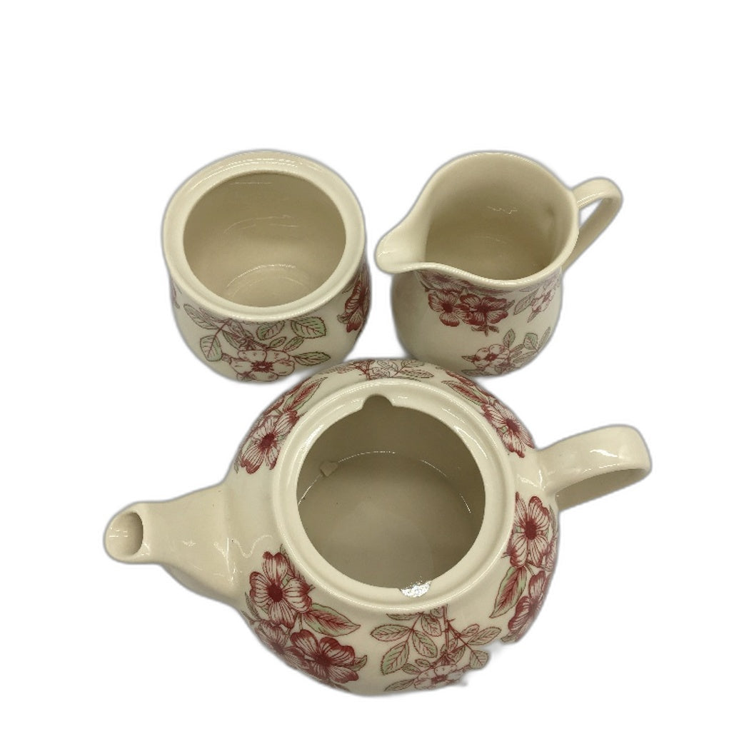 Casa Domani Creme de Creme Boquet Red Floral 2 Setting Tea Pot & Creamer Set
