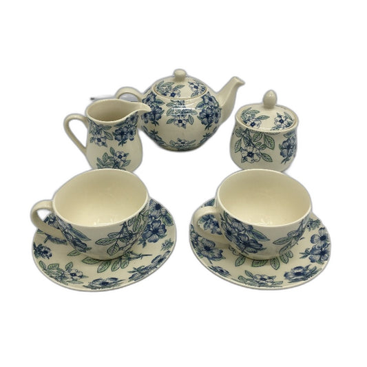 Casa Domani Creme de Creme Boquet Blue Floral 2 Setting Tea Pot & Creamer Set