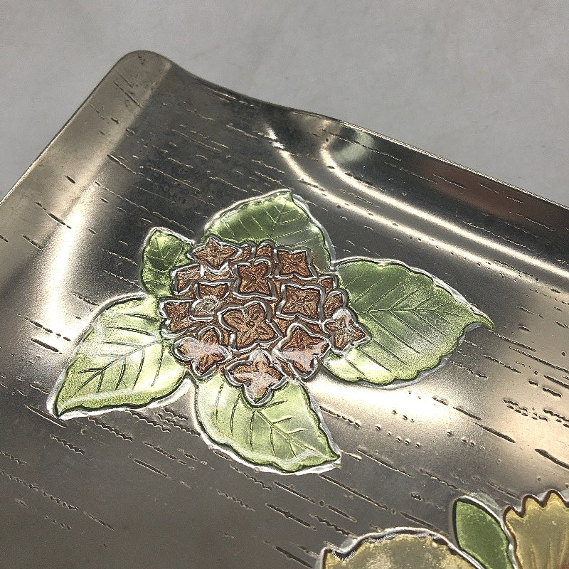 VINTAGE Japanese Silver Coloured Embossed Flower Made In Japan Trinket Tray