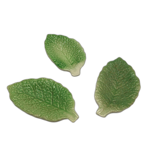 VINTAGE 3x Japanese Green Cabbage Leaf Mini Condiment Plates Made In Japan Set