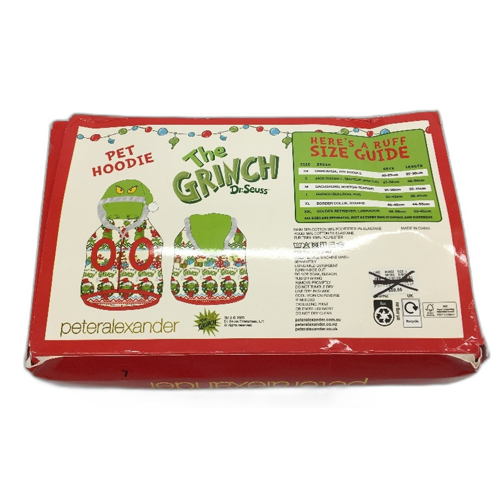 Peter Alexander The Grinch Fair Isle Fur Lined Hood Dog Hoodie Size Large NEW