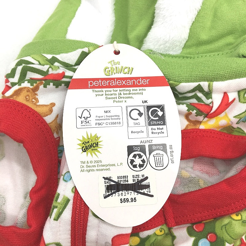 Peter Alexander The Grinch Fair Isle Fur Lined Hood Dog Hoodie Size Medium NEW