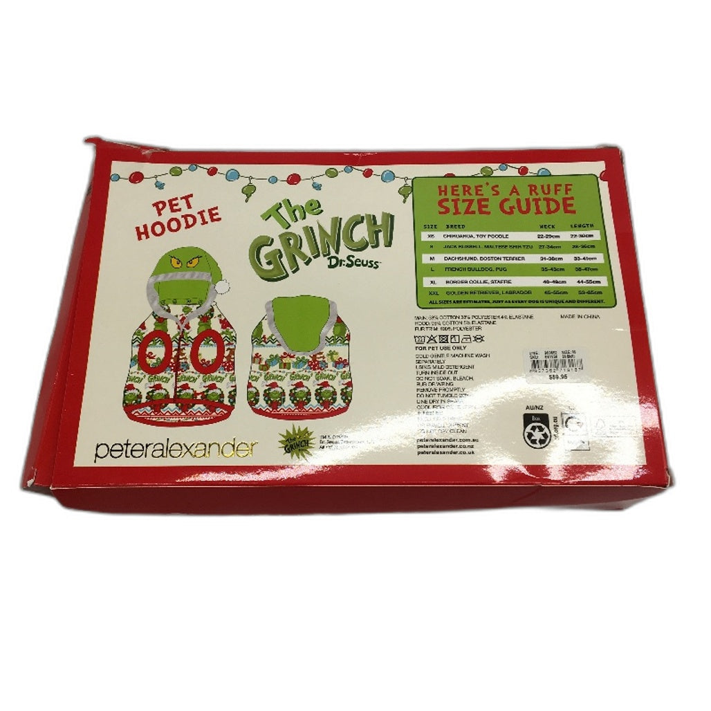 Peter Alexander The Grinch Fair Isle Fur Lined Hood Dog Hoodie Size Medium NEW