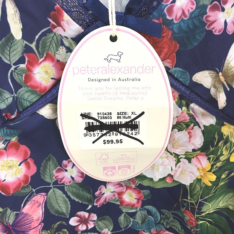 Peter Alexander Botanical Classic Printed Blue Slinky Nightie Ladies Size XL NEW