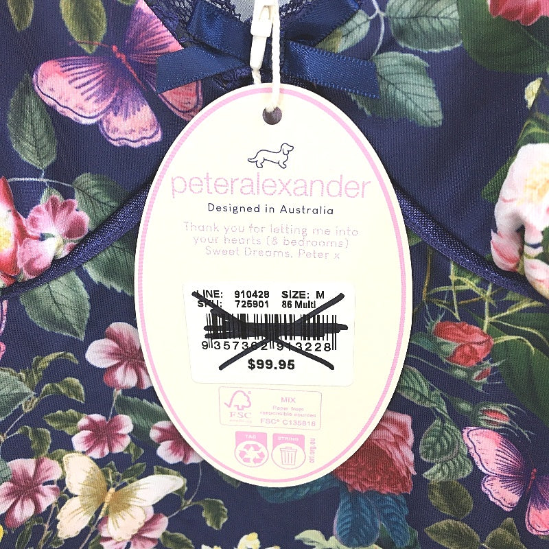 Peter Alexander Botanical Classic Printed Blue Slinky Nightie Ladies Size M NEW