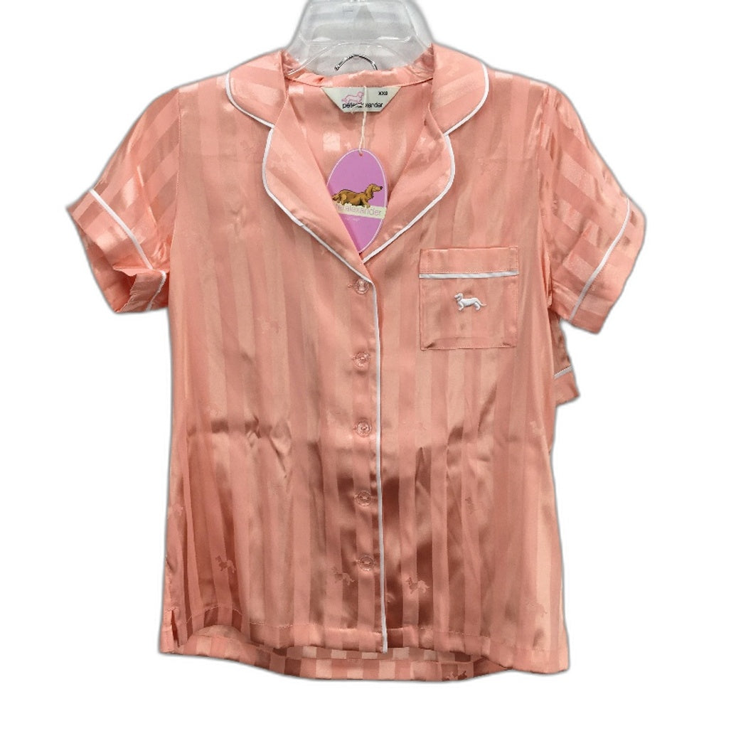Peter Alexander Apricot Penny Stripe Chic Satin Shortie PJ Set Ladies Sz 2XS NEW