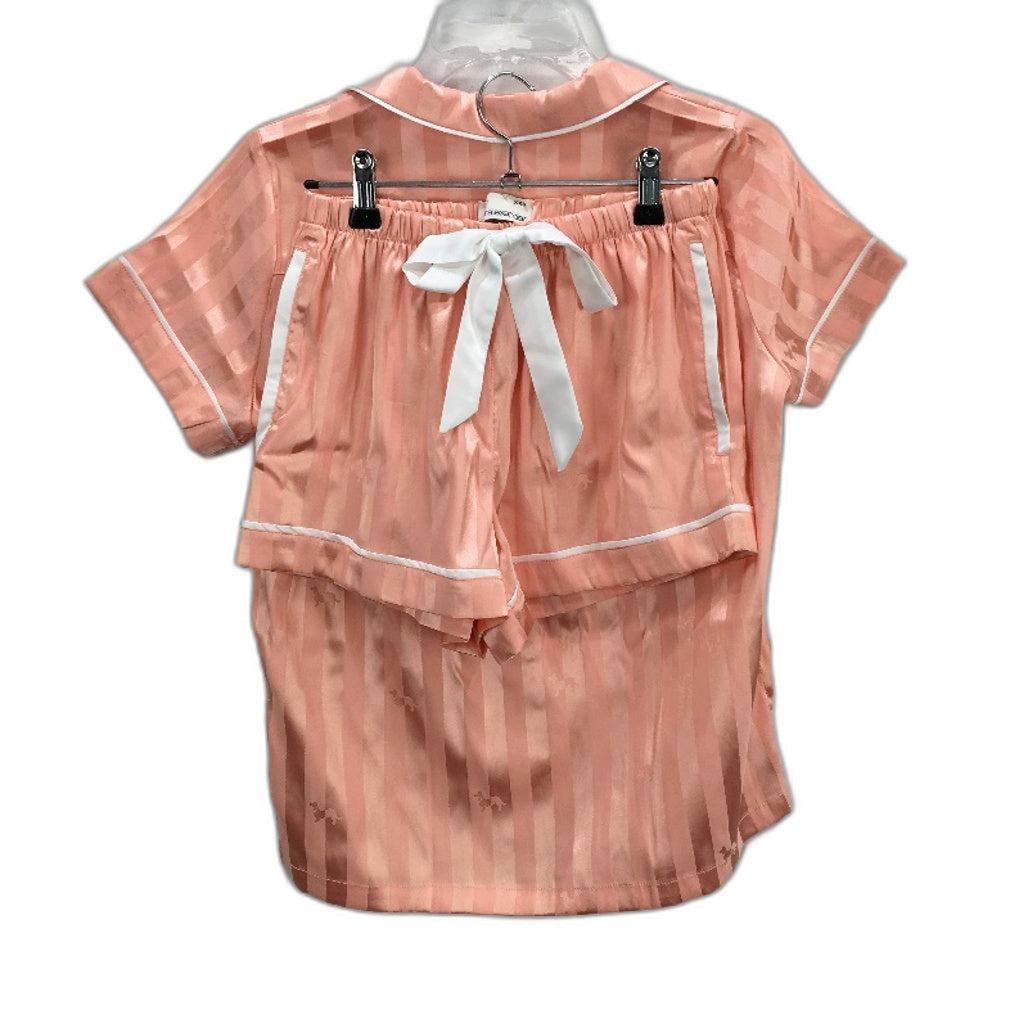 Peter Alexander Apricot Penny Stripe Chic Satin Shortie PJ Set Ladies Sz 2XS NEW