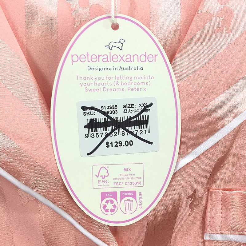 Peter Alexander Apricot Penny Stripe Chic Satin Shortie PJ Set Ladies Sz 2XS NEW