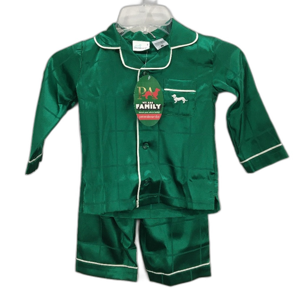 Peter Alexander Junior Green Check Satin Long Pyjama Set Kids Size 2 NEW