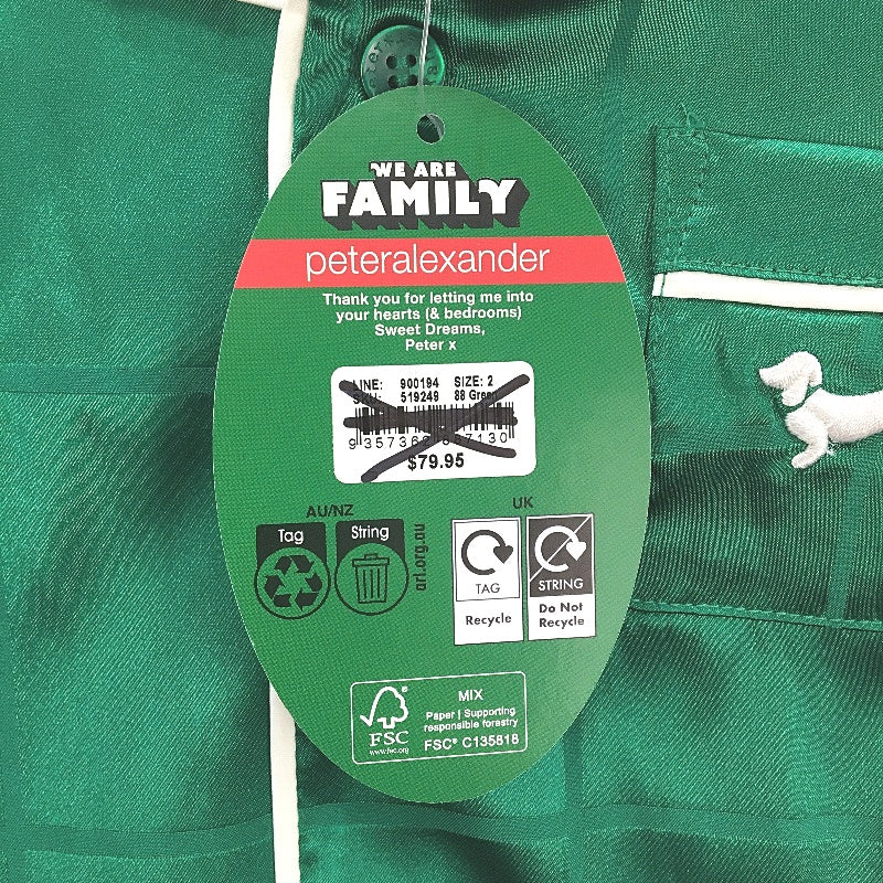 Peter Alexander Junior Green Check Satin Long Pyjama Set Kids Size 2 NEW