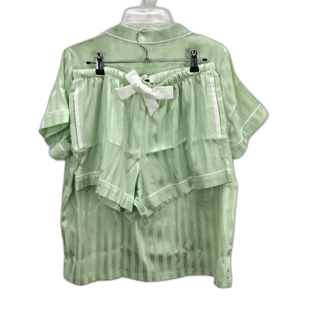 Peter Alexander Pistachio Green Stripe Chic Satin Shortie PJ Set Ladies Sz M NEW